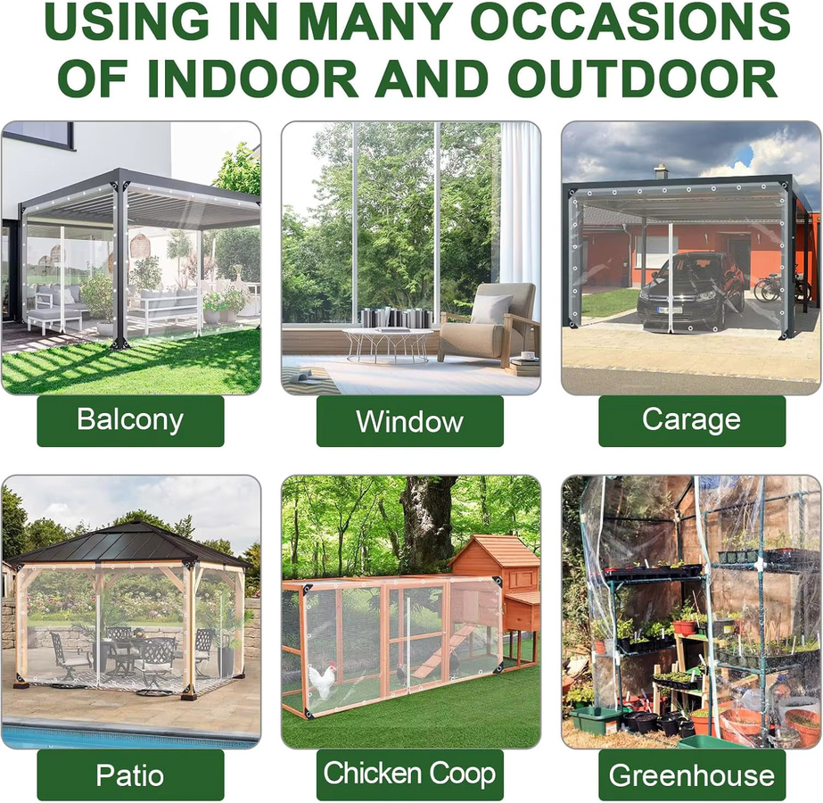 GKXLH Transparente PVC-Reißverschlussvorhänge für Gartenpavillons, wetterfeste Plane mit Ösen, wind- und UV-beständig, wasserdichte Türwand für die Terrasse - Bild 4