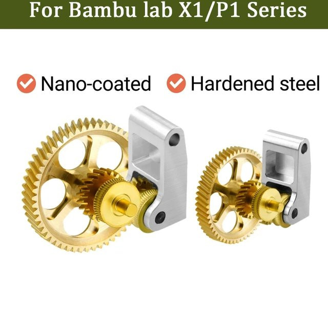 Bambu Lab Extruder-Zahnradbaugruppe aus gehärtetem Stahl mit DLC-Nanobeschichtung für P1S P1P X1 Carbon X1C 3D-Drucker in Gold - Bild 1