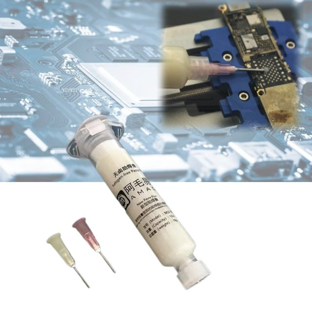 AMAOE Halogenfreies Schweißöl Flussmittel für PCB BGA Reballing Reparatur mit 2 Spritzen und Nadeln in Weiß - Bild 1