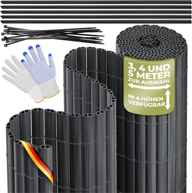 KESSER Sichtschutzmatte aus PVC in Anthrazit als Sichtschutzzaun und Balkonverkleidung für Garten, Balkon und Terrasse - Bild 1
