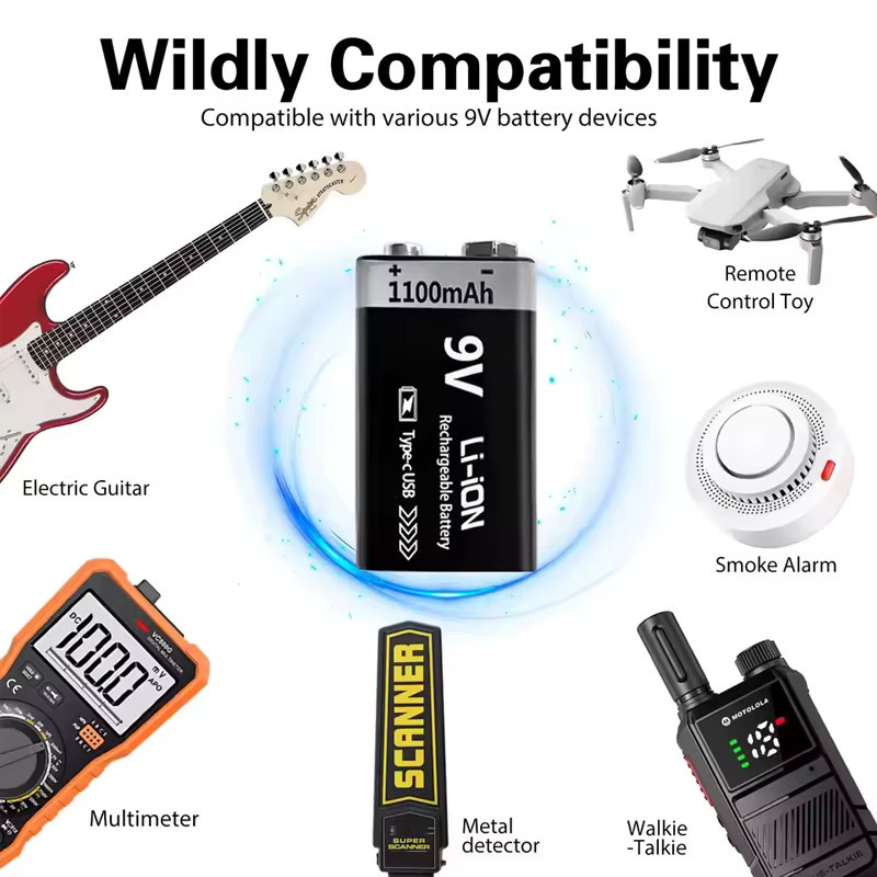 L7ADFJ 9V Li-Ion Akku 1100mAh Typ-C wiederaufladbar Schwarz 6F22 für RC Hubschrauber und Multimeter - Bild 4