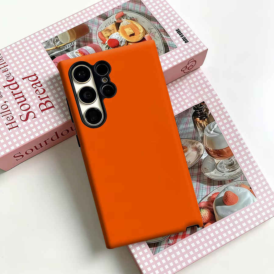 Stoßfeste Doppelschicht Handyhülle für Samsung Galaxy S25 Ultra, S24 und S23 Ultra Plus in Orange - Bild 2