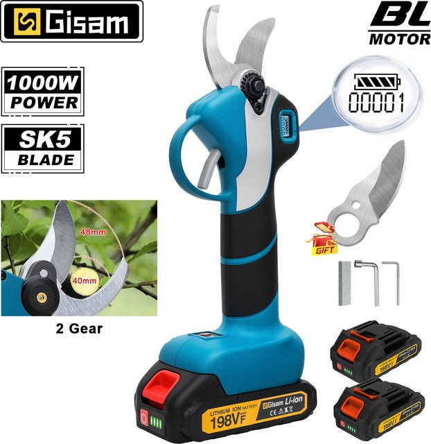 Gisam Elektrische Astschere Bürstenlos mit 40mm Schneidkapazität, Kabellose Gartenschere für Makita LXT 18V Akku, Blau - Bild 1