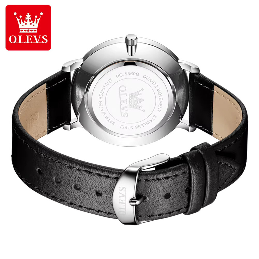 OLEVS Armbanduhr, Quarz, Edelstahl, Leder, Schwarz, Herren - Bild 3