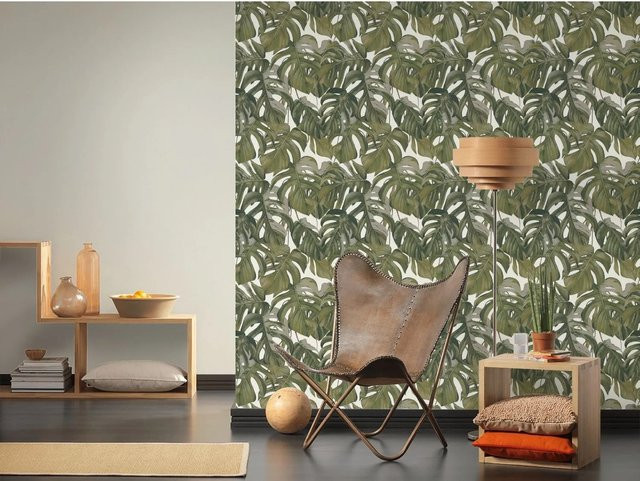 Michalsky Living Tapete mit floralen und abstrakten Motiven in Grün, Weiß und Grau, Breite: 53 cm, Länge: 10,05 m - Bild 1