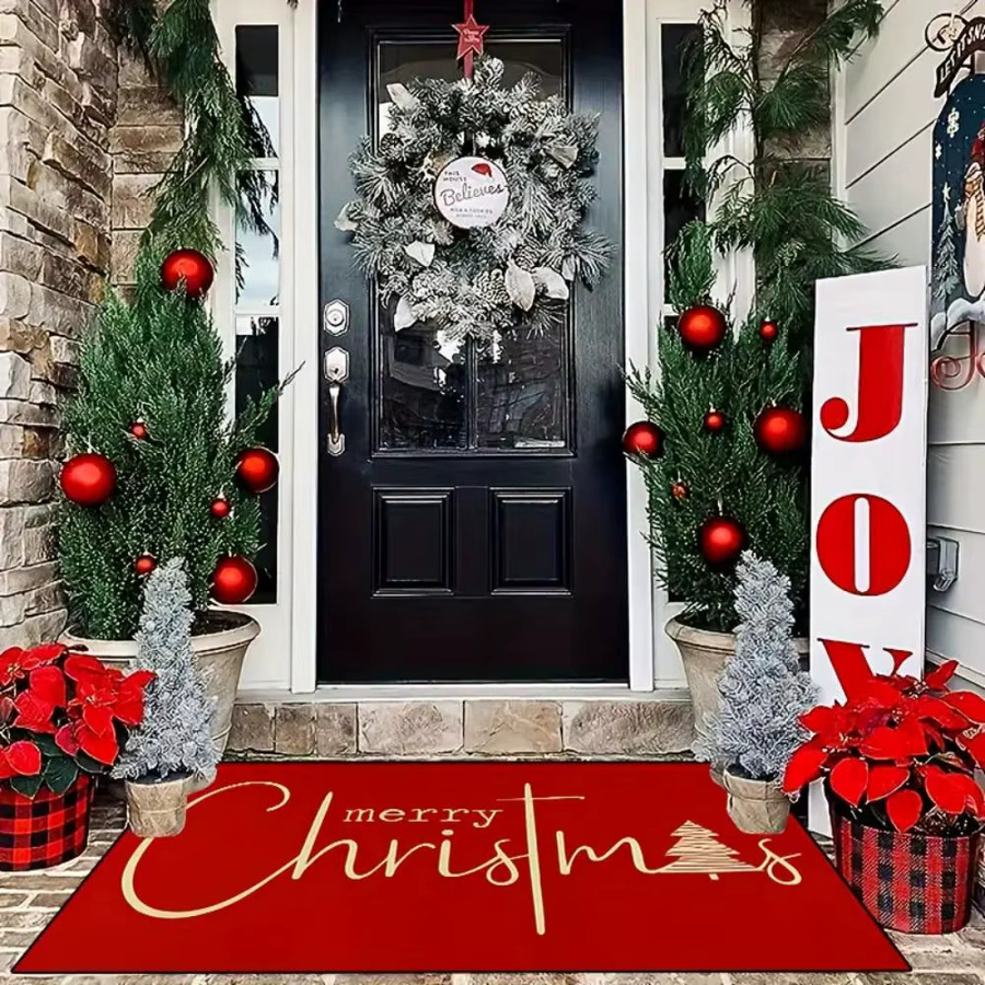VIKAMA Weihnachtsteppich als rutschfeste Fußmatte für Eingangsbereich und Badezimmer, rot, B/T: 60 x 40 cm - Bild 2