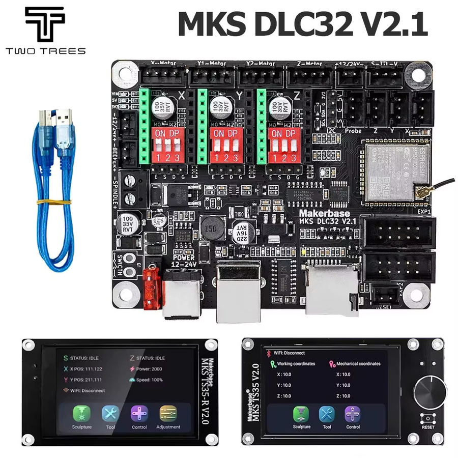 MKS DLC32V2.1 Offline-Controller-Board 32-Bit ESP32 WiFi GRBL Motherboard für Lasergravurmaschinen und TS35 Touchscreen in Schwarz - Bild 2