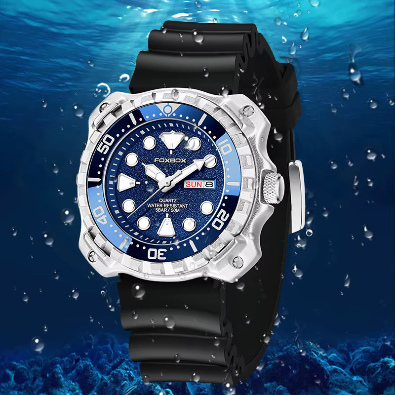 FOXBOX Armbanduhr Quarz, Silikon, Blau, Herren - Bild 3