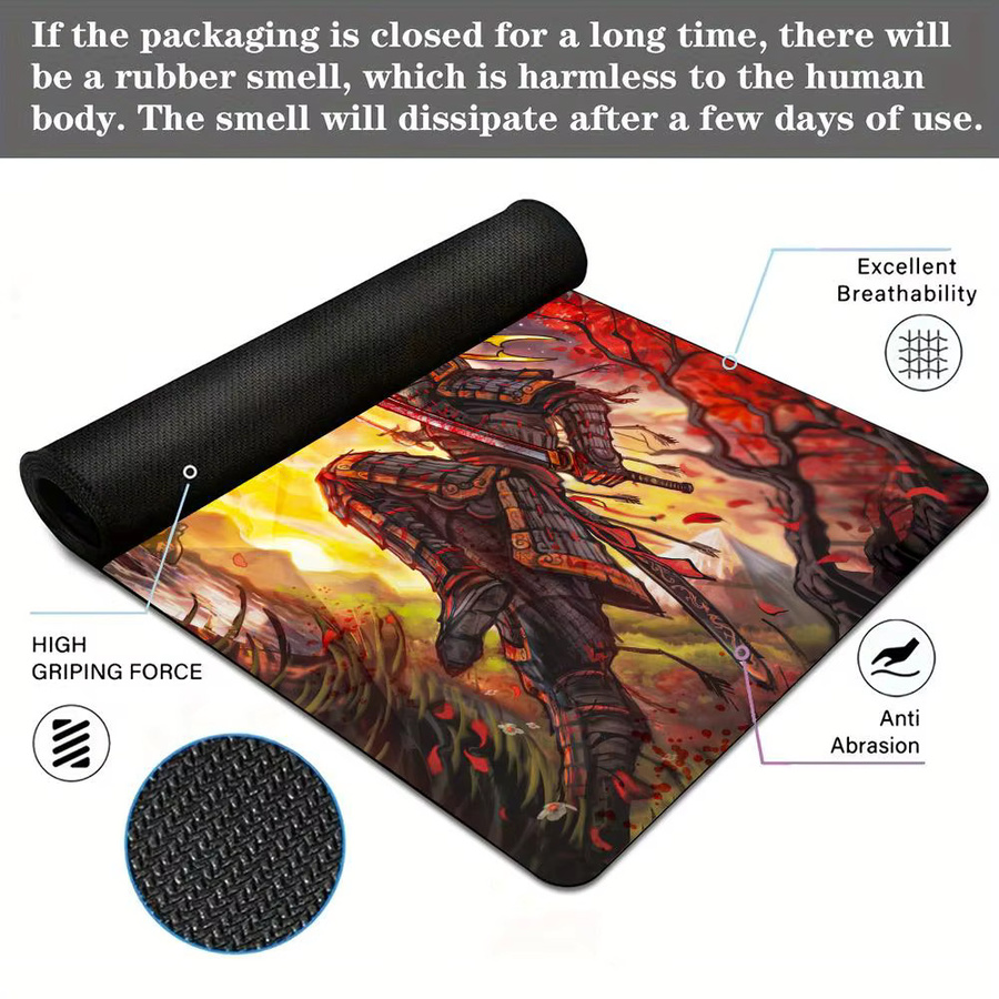 Mairuige Gaming Mauspad mit Flame Dragon und Samurai Battle Design in Schwarz und Multicolour, rutschfeste Schreibtischunterlage mit genähten Kanten - Bild 4