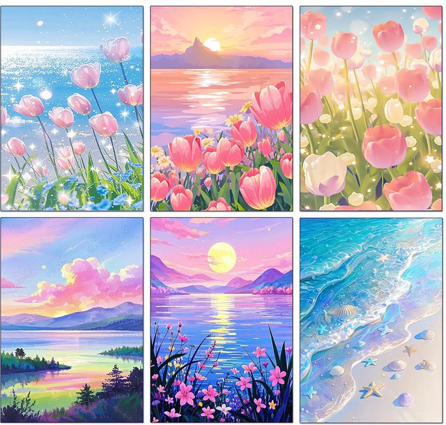 QIZITENG 5D Diamant-Malerei-Set Seaside Tulip Scenery mit vollrunden Mosaik-Diamanten in Multicolour, B/H: 30 x 40 cm - Bild 1