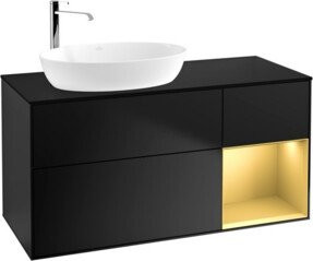 V&B Waschtischunterschrank Finion mit Wandbeleuchtung, Breite: 120 cm, Farbe: Blau lackiert mit Goldregal - Bild 1