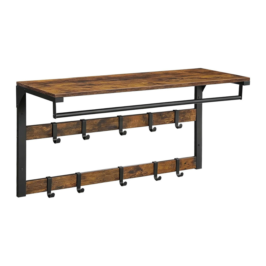 Relaxdays Wandgarderobe im Vintage-Design aus MDF und Metall mit Ablage und 10 Haken, Farbe: Vintagebraun und Schwarz, B: 80 cm, H: 42 cm, T: 30 cm - Bild 2