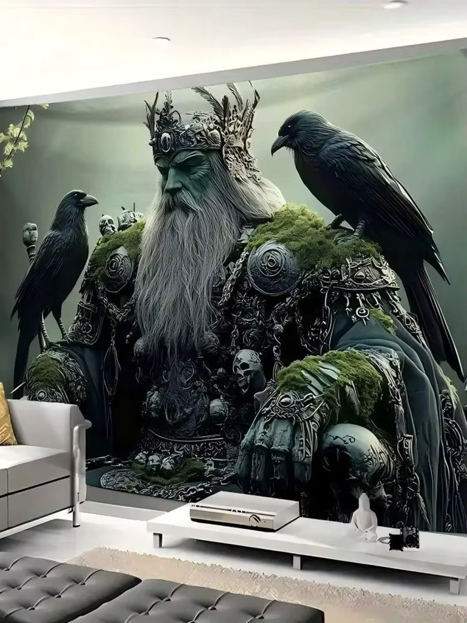 VIKAMA Dark Fantasy King Wandteppich mit Skelett-Rüstung im Vintage-Stil, Mehrfarbig, Breite: 60 cm, Höhe: 40 cm - Bild 3