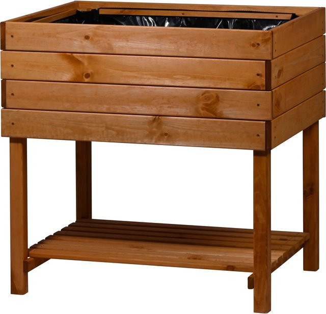 Dobar Hochbeet Kubus 2.0 aus Kiefernholz mit Ablage und Pflanzfolie, Hellbraun, B/T/H: 78 x 58 x 80 cm - Bild 1