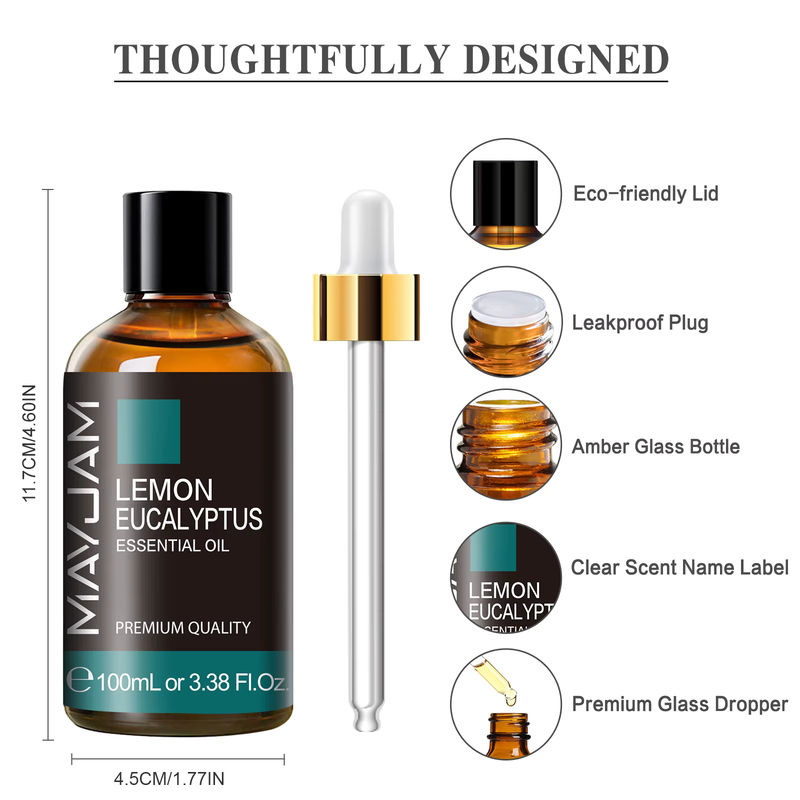 MAYJAM Ätherisches Öl Zitronen-Eukalyptus mit Pipette, 100 ml, Braunes Glas, für Luftbefeuchter und Diffusoren - Bild 3
