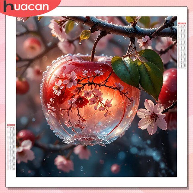 HUACAN 5D DIY Diamantmalerei Kirschblüte und Apfel Landschaft als Diamant Mosaik Wanddeko, Full Square, Breite: 20 cm, Höhe: 20 cm - Bild 1