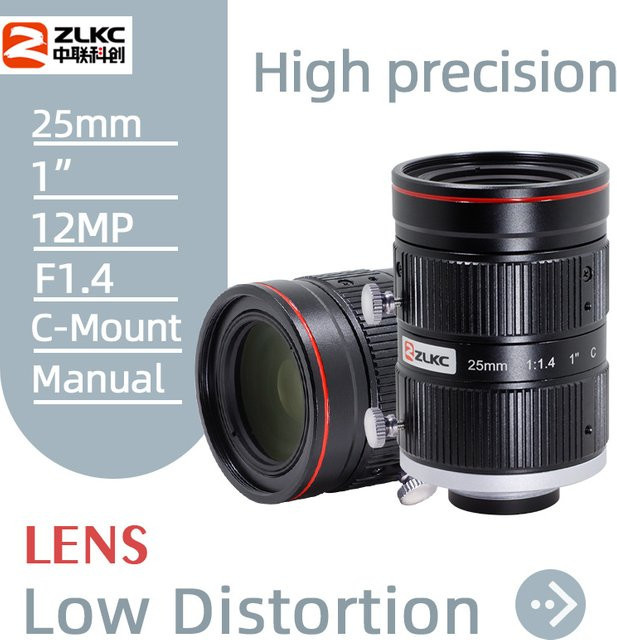 ZLKC 25 mm Festbrennweite Objektiv mit F1.4 Blendenöffnung, 12 MP, C-Mount, Schwarz, für FA-Bildverarbeitungskameras - Bild 1