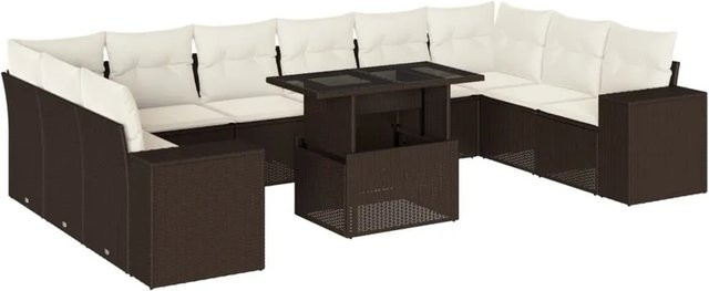 vidaXL 11-teilige Garten-Sofagarnitur aus Poly-Rattan mit Kissen in Braun und Cremeweiß - Bild 1