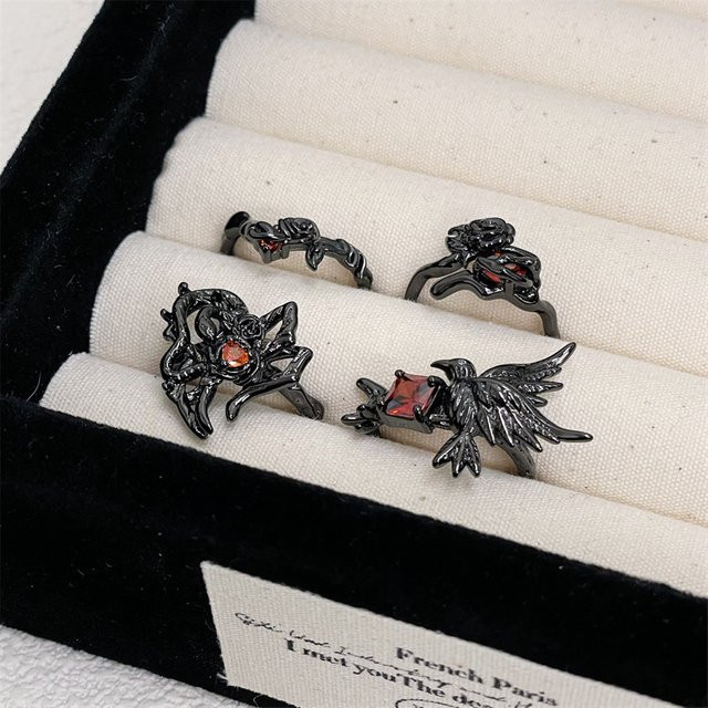 imixlot Ringe, Schwarz, Punk, Kristall, Unisex - Bild 1