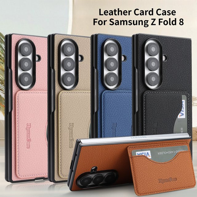Premium Vintage Lychee PU-Leder Kartenetui mit Ständer für Samsung Galaxy Z Flip Fold 8 6 5 4 3 Ultra Schutzhülle in Pink oder Braun - Bild 1