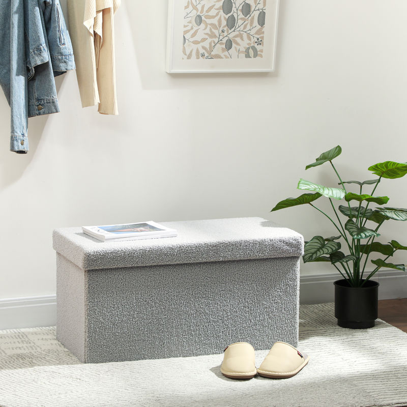 HOMCOM Sitzbank mit Stauraum in Samtoptik, faltbare Polsterbank als Sitztruhe für Wohnzimmer, Schlafzimmer oder Flur, Hellgrau, B/T/H: 76 x 38 x 38 cm - Bild 2