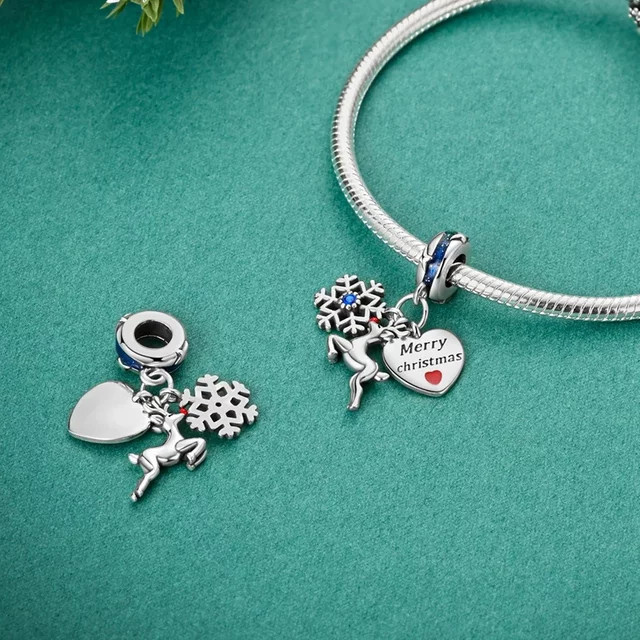 Charms, 925 Silber, vergoldet, Weihnachts-Rentier, Perle, Damen - Bild 1