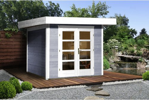 WEKA Gartenhaus 126 Plus Gr.2 aus Holz in Grau mit Flachdach und modernem Design B/H/T: 356 x 249 x 241 cm - Bild 3