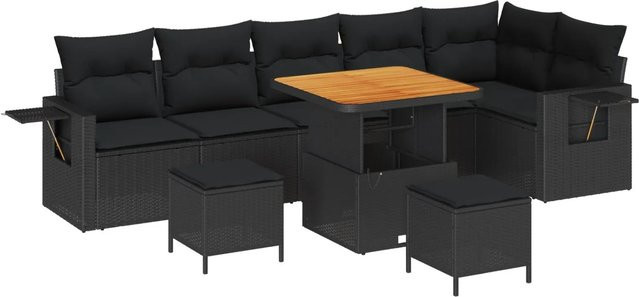 vidaXL Garten-Sofa-Set aus Poly Rattan in Schwarz mit 9-teiliger L-Form, Stauraumfunktion und wetterfesten Polstern - Bild 1