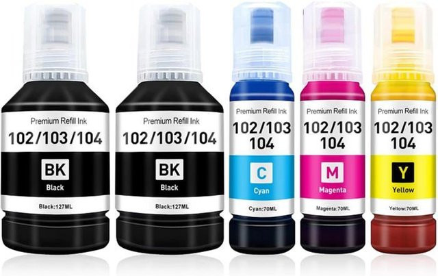 STEL ORA Kompatible Tinte Multipack 102 für Ecotank Tintenstrahldrucker, 5 Patronen, Mehrfarbig - Bild 1