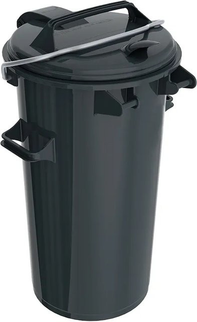 PROREGAL Mülleimer mit Deckel und Bügel aus Kunststoff, Schwarz, 50 Liter, H x B x T: 73 x 30,5 x 44,5 cm - Bild 1