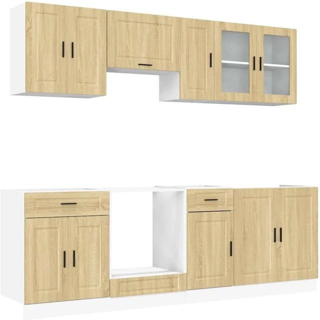 vidaXL Küchenschrank-Set Porto in Sonoma-Eiche mit Glastüren und Regalen aus Holzwerkstoff, 8-teilig - Bild 1