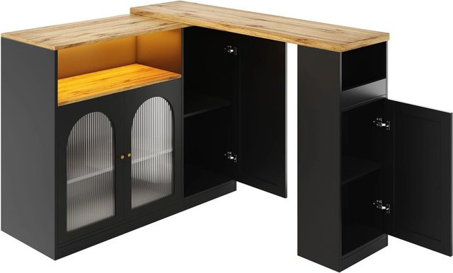 okwish Bartisch mit LED-Beleuchtung und Glastür in Schwarz, B/T/H: 198 x 39,6 x 97 cm - Bild 1