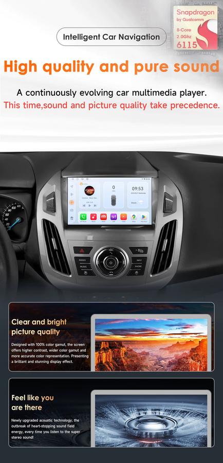 OSSURET 2-DIN Android 14 Autoradio für Ford Transit und Tourneo Connect 2013-2018 mit kabellosem CarPlay, Android Auto, GPS-Navigation und DSP-Audio - Bild 3