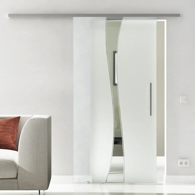 Levidor Glasschiebetür Komplettset Bremen in Silber mit Stangengriff, B: 90 cm, H: 217,5 cm - Bild 1