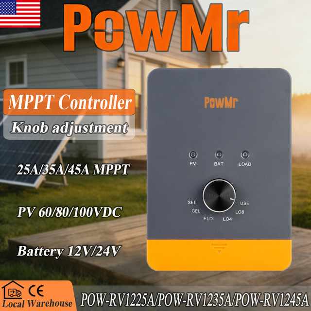 PowMr MPPT Solar-Laderegler für 12V/24V mit Drehknopf für Batterietypen SEL GEL FLD LiFePO4, 3-Stufen-Ladung und RS485 Fernüberwachung - Bild 1