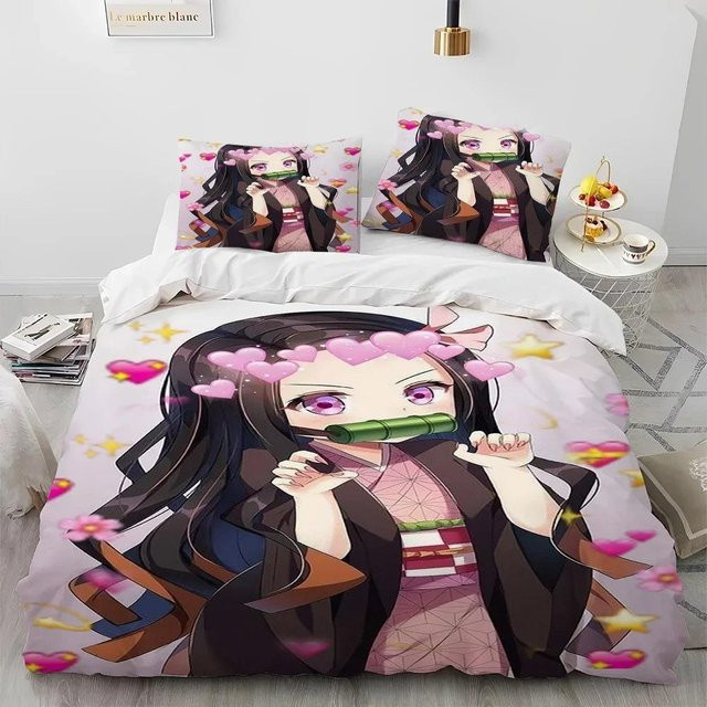 3-teiliges Demon Slayer Anime Bettwäsche-Set aus atmungsaktiver Mikrofaser, Mehrfarbig, Queen Size, Breite: 228 cm, Tiefe: 228 cm - Bild 1