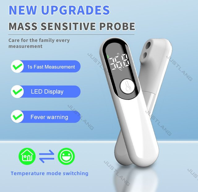 JUSTLANG Infrarot-Digitalthermometer mit LED-Anzeige für Körpertemperatur und Fieber, berührungslos, Schwarz und Weiß - Bild 1