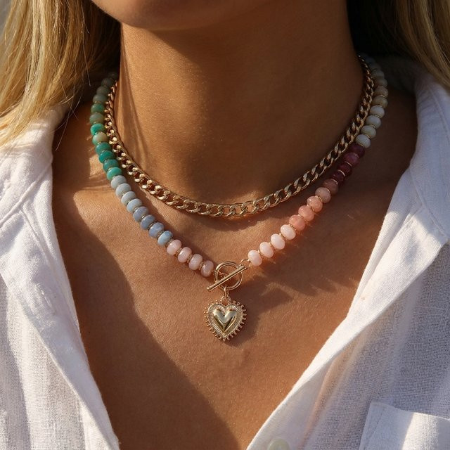 RINHOO FRIENDSHIP Perlenkette, Boho-Herzanhänger, Damen - Bild 1