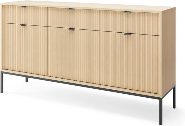 Selsey VELLORE Sideboard 3-türig in Eiche Holzoptik mit schwarzem Metallgestell, modern und matt