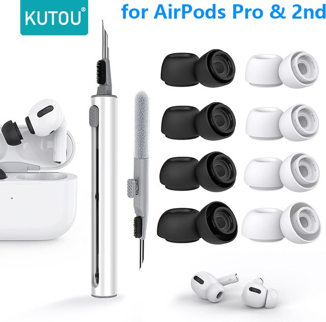 KUTOU 4 Paar Flüssigsilikon-Ohrstöpsel für AirPods Pro 1 und 2, geräuschreduzierende In-Ear Ohrpolster in Weiß inklusive Reinigungsstift - Bild 1