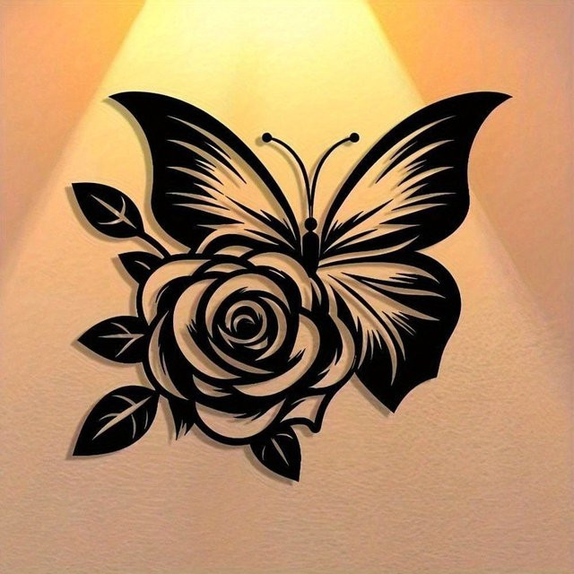 CIFBUY Wandskulptur aus Metall in Schwarz mit Schmetterlingsherz und abstrakten Motiven - Bild 1