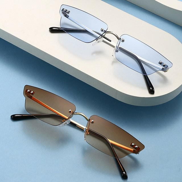 Sonnenbrille, randlos, quadratisch, Metall, blau, Unisex - Bild 1