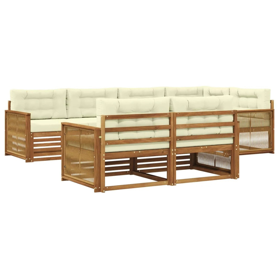 vidaXL Outdoor-Sofagarnitur aus Akazienholz in L-Form mit 7 Kissen in Beige und Natur - Bild 2
