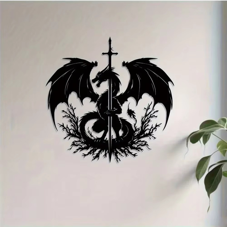 CIFBUY Drachenschwert Metall-Wandkunst schwarze Drachenskulptur aus Eisen für Innen und Außen - Bild 2