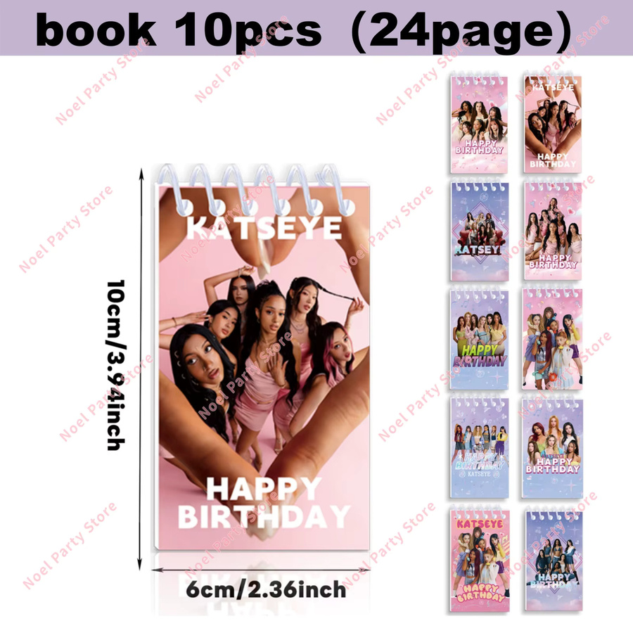 Potdemiel KATSEYE Girlgroup Geburtstagsparty-Dekorationen Set in Mehrfarbig mit Foto-Hintergründen, Spiralanhängern, Tellern, Bechern und Servietten aus Papier - Bild 2