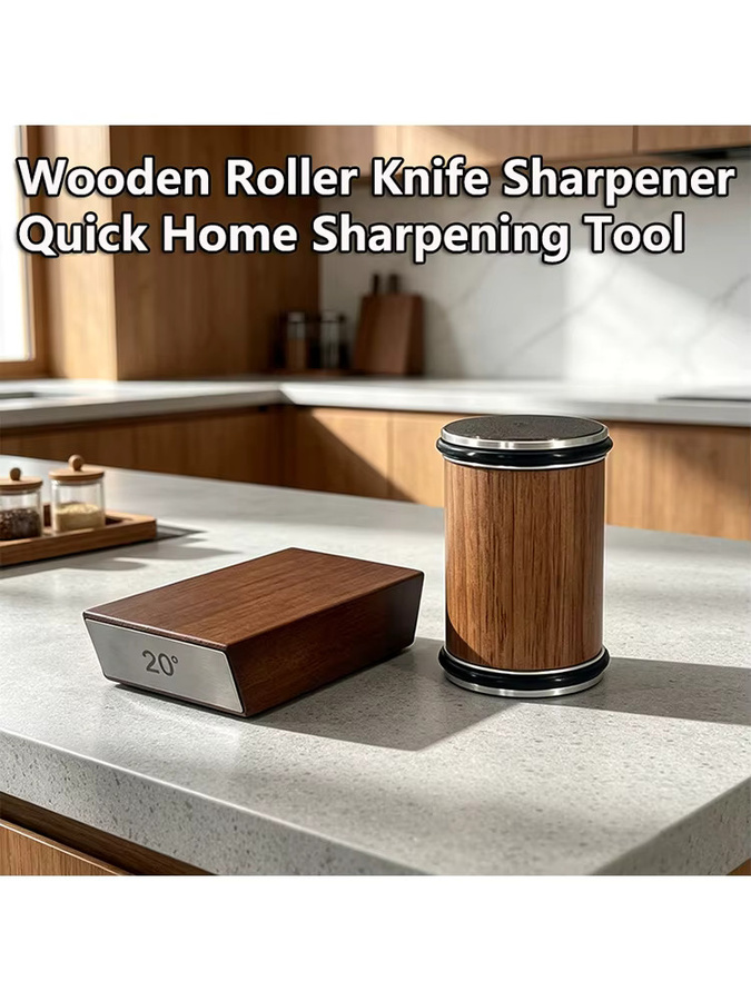 RSCHEF Holz-Rollmesser-Schärfer mit doppelseitigem Diamantstein 15° und 20° sowie magnetischem Winkelmesser in Braun - Bild 2