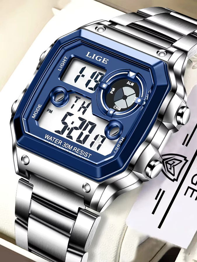 LIGE Digitaluhr, Edelstahl, Blau, Herren - Bild 4