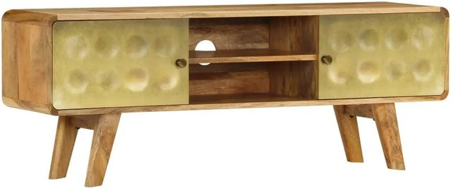 vidaXL TV-Schrank aus massivem Mangoholz in Braun mit goldenem Muster im Retro-Stil, B/T/H: 120 x 30 x 45 cm - Bild 1