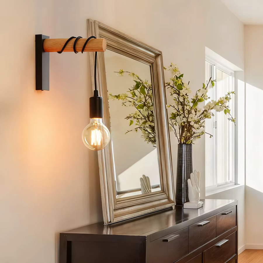 PARKSON Retro Wandleuchte aus Holz und Glas im Industrial Design mit E27 Fassung, Schwarz/Transparent - Bild 6