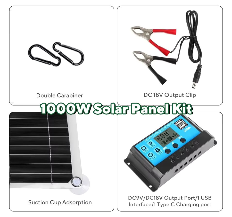 Solar Panel Kit mit 1000W Solarzelle und 12V Solar-Controller in Schwarz für Camping, Wohnmobil und Outdoor - Bild 4